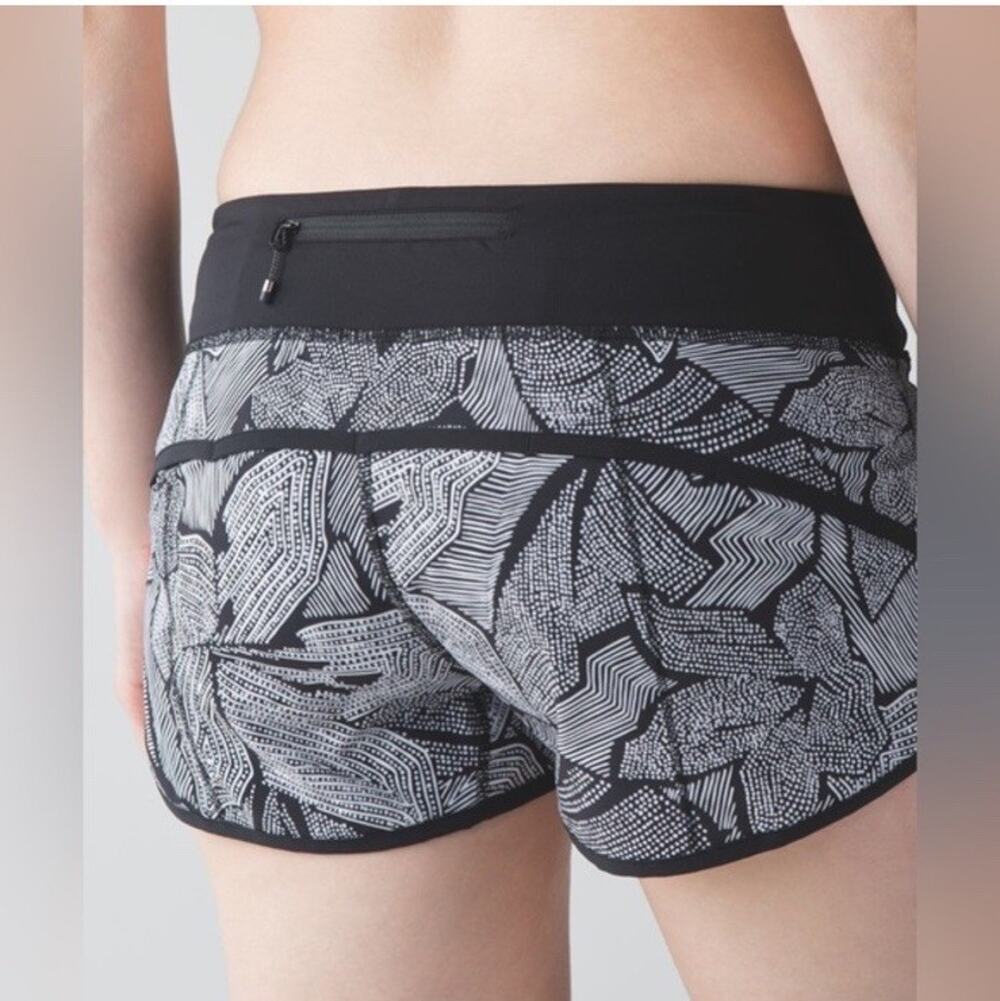 Lululemon Speed Up Shorts Women 4
 Black White Running Lined Zip Pocket Athletic